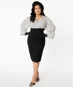 Unique Vintage Swanson Wiggle Dress - Ivory & Black Dot
