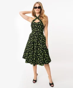 Unique Vintage Rita Green Bats Dress