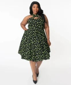 Unique Vintage Rita Green Bats Dress