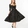 Unique Vintage Lamar Swing Dress - Black & Gold Dot