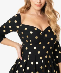 Unique Vintage Lamar Swing Dress - Black & Gold Dot 8 Unique Vintage Lamar Swing Dress - Black & Gold Dot