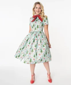 Unique Vintage Cora Swing Dress - Forest Gnome Scene