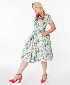 Unique Vintage Cora Swing Dress - Forest Gnome Scene