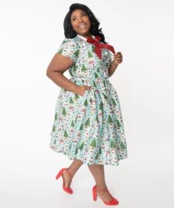 Unique Vintage Cora Swing Dress - Forest Gnome Scene