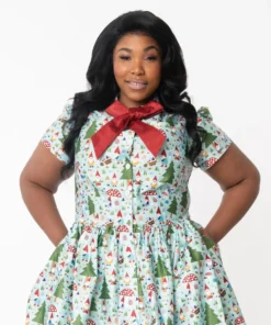 Unique Vintage Cora Swing Dress - Forest Gnome Scene