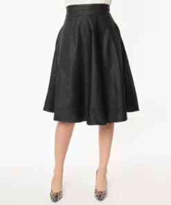 Unique Vintage Vivien Vegan Leather Retro Swing Skirt 9 Unique Vintage Vivien Vegan Leather Retro Swing Skirt