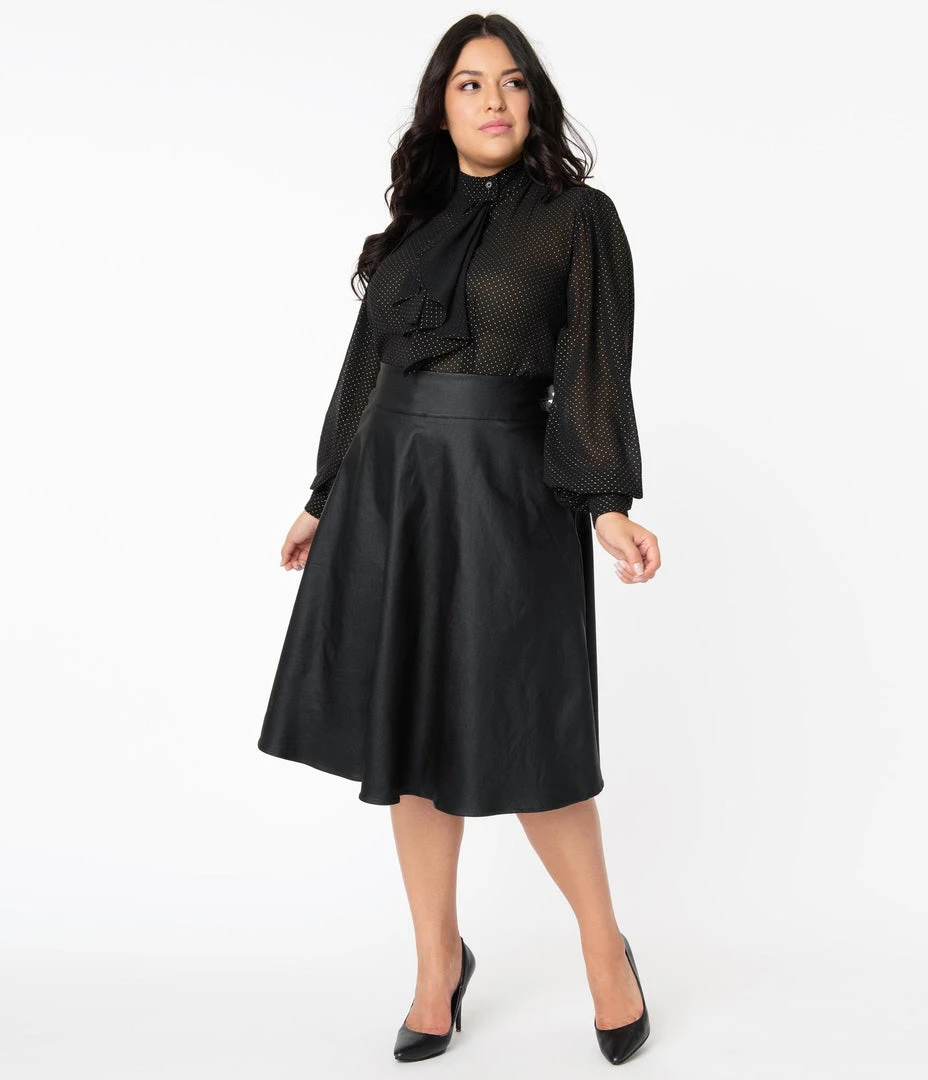 Unique Vintage Vivien Vegan Leather Retro Swing Skirt 6 Unique Vintage Vivien Vegan Leather Retro Swing Skirt