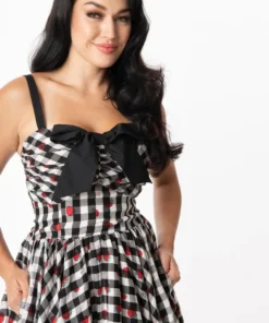 Unique Vintage Golightly Strawberry Gingham Swing Dress