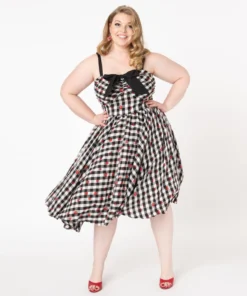 Unique Vintage Golightly Strawberry Gingham Swing Dress