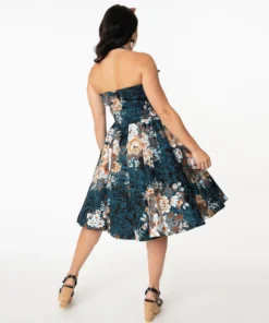Unique Vintage Orchard Navy Floral Swing Dress