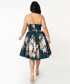 Unique Vintage Orchard Navy Floral Swing Dress