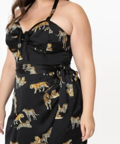 Unique Vintage Leilani Black Tiger Sarong Dress