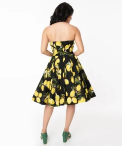 Unique Vintage Orchard Lemon Swing Dress