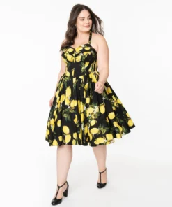 Unique Vintage Orchard Lemon Swing Dress