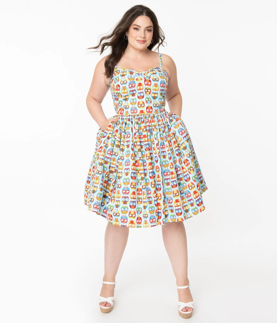 Unique Vintage Darcy Owl Print Swing Dress 3 Unique Vintage Darcy Owl Print Swing Dress