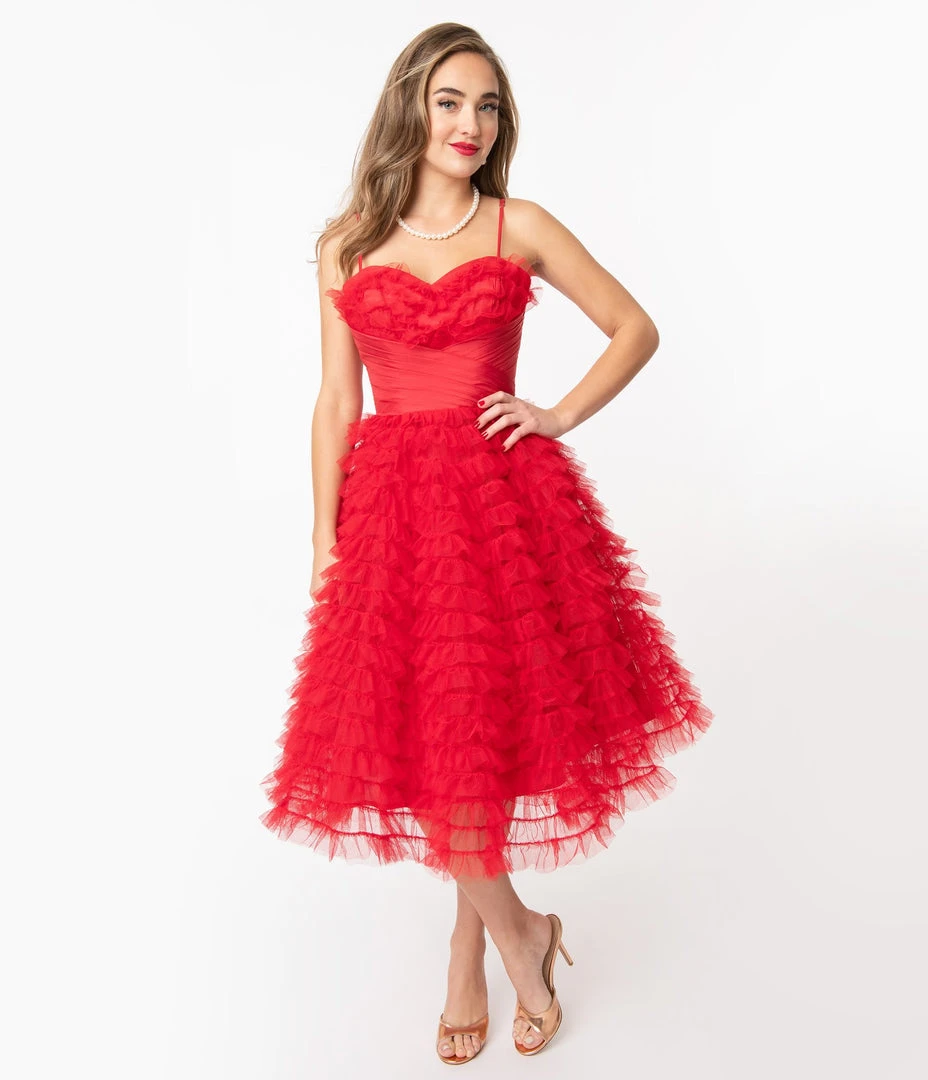 Unique Vintage Cupcake Red Tulle Swing Dress 4 Unique Vintage Cupcake Red Tulle Swing Dress