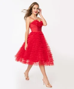 Unique Vintage Cupcake Red Tulle Swing Dress 12 Unique Vintage Cupcake Red Tulle Swing Dress