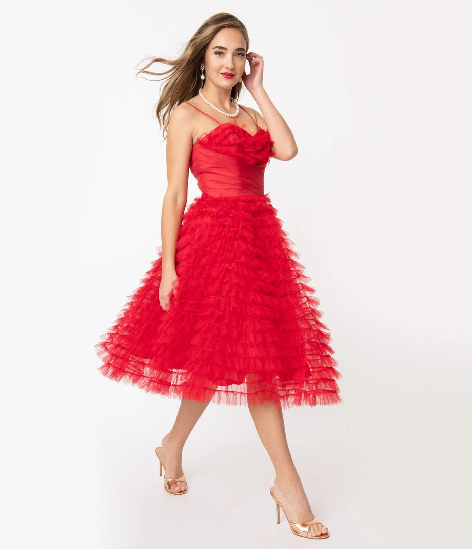 Unique Vintage Cupcake Red Tulle Swing Dress 5 Unique Vintage Cupcake Red Tulle Swing Dress
