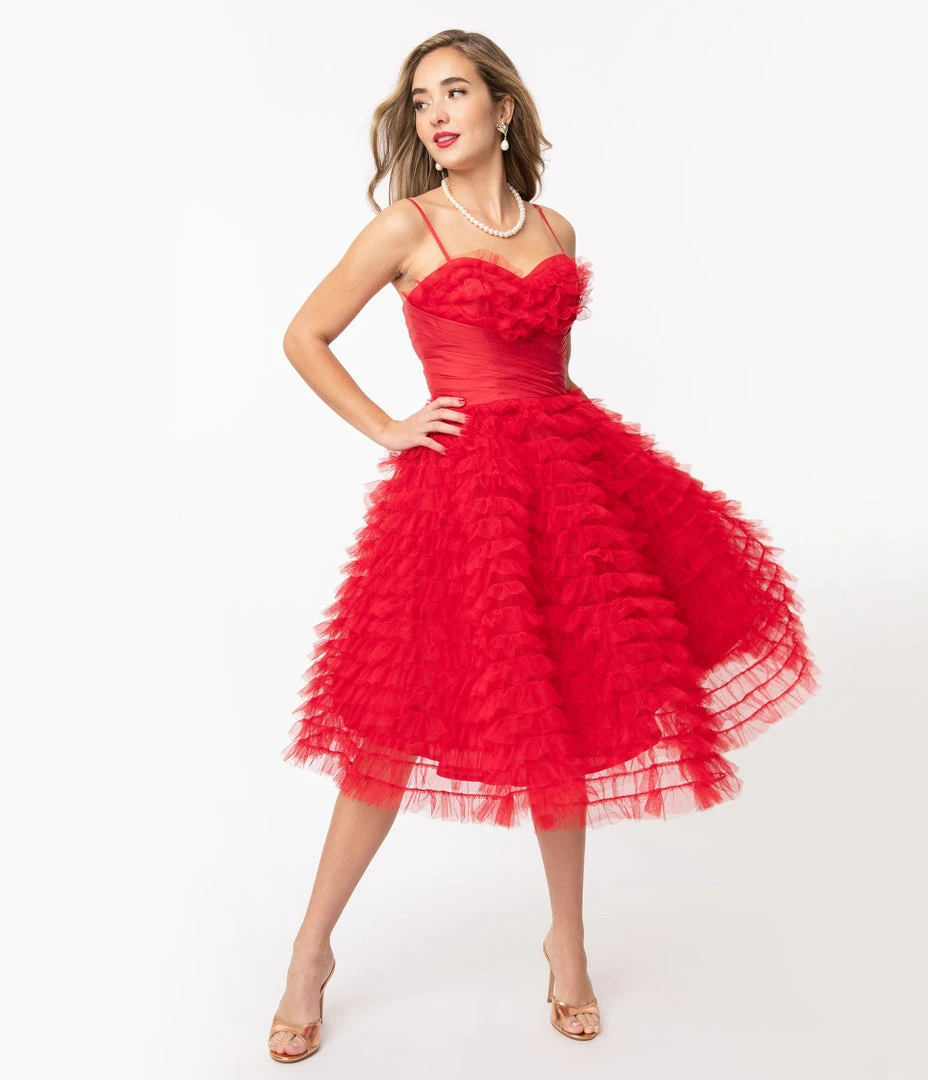 Unique Vintage Cupcake Red Tulle Swing Dress 3 Unique Vintage Cupcake Red Tulle Swing Dress