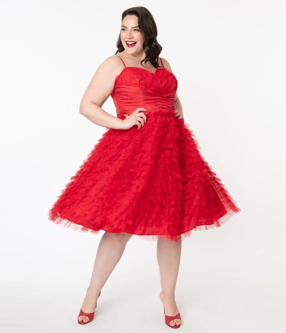 Unique Vintage Cupcake Red Tulle Swing Dress 8 Unique Vintage Cupcake Red Tulle Swing Dress