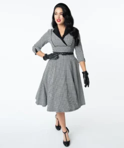 Unique Vintage Trudy Houndstooth Swing Dress