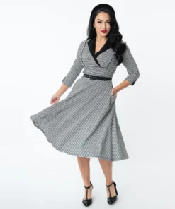 Unique Vintage Trudy Houndstooth Swing Dress