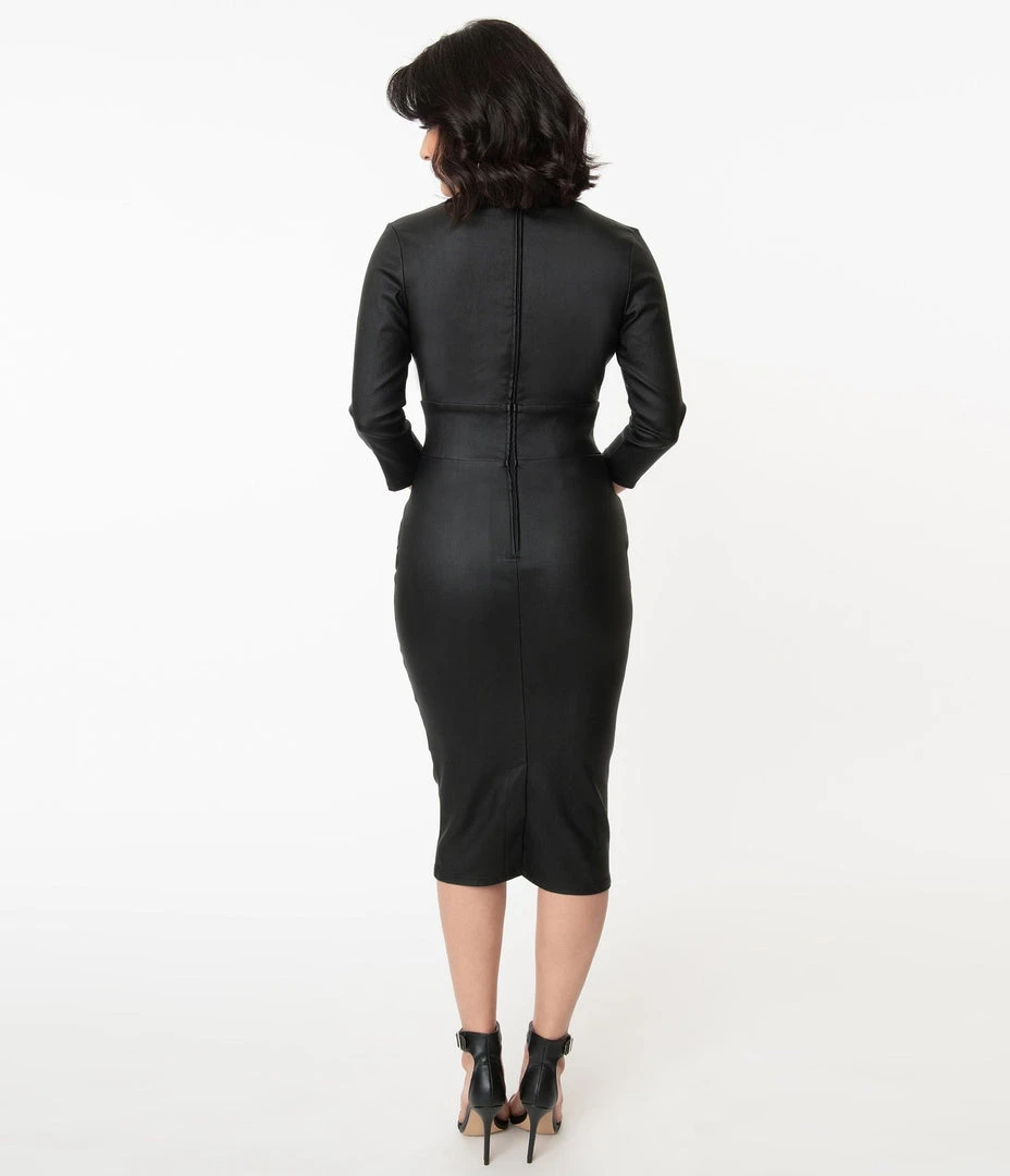 Unique Vintage Lyddie Vegan Leather Wiggle Dress 4 Unique Vintage Lyddie Vegan Leather Wiggle Dress