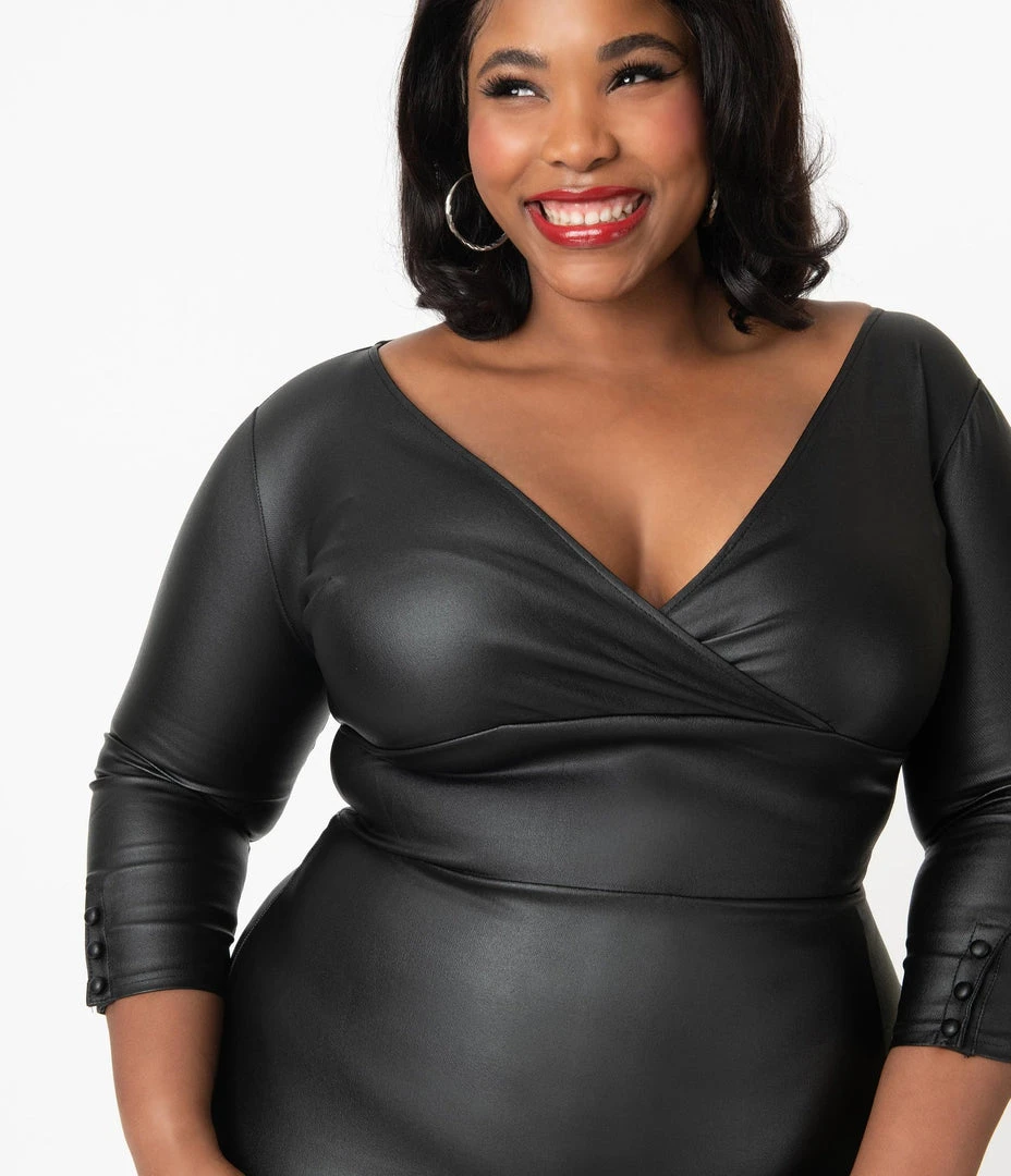 Unique Vintage Lyddie Vegan Leather Wiggle Dress 8 Unique Vintage Lyddie Vegan Leather Wiggle Dress