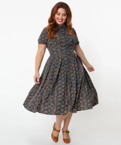 Unique Vintage Springfield Paisley Teal Swing Dress