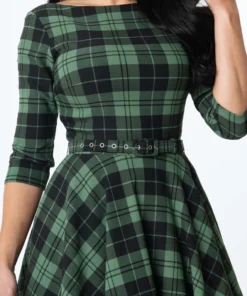 Unique Vintage Devon Swing Dress - Black/Green Plaid 9 Unique Vintage Devon Swing Dress - Black/Green Plaid