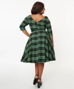 Unique Vintage Devon Swing Dress - Black/Green Plaid 11 Unique Vintage Devon Swing Dress - Black/Green Plaid