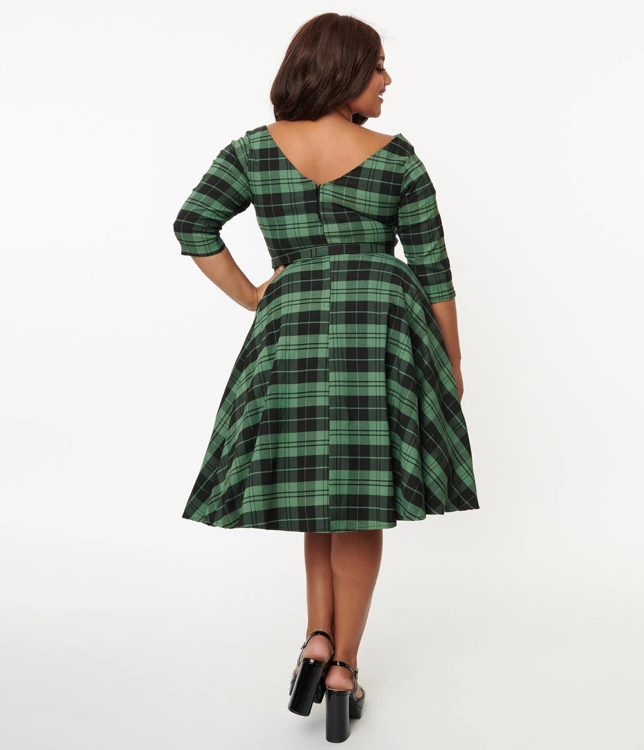 Unique Vintage Devon Swing Dress - Black/Green Plaid 7 Unique Vintage Devon Swing Dress - Black/Green Plaid