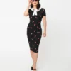 Unique Vintage Renata Black & Pierced Heart Pencil Dress 1 Unique Vintage Renata Black & Pierced Heart Pencil Dress