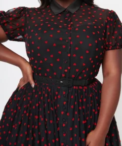 Unique Vintage Hollie Black & Red Hearts Swing Dress 12 Unique Vintage Hollie Black & Red Hearts Swing Dress