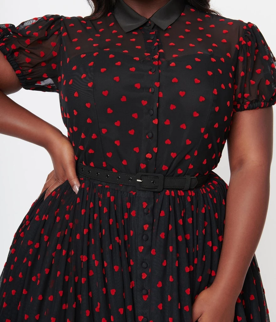 Unique Vintage Hollie Black & Red Hearts Swing Dress 7 Unique Vintage Hollie Black & Red Hearts Swing Dress