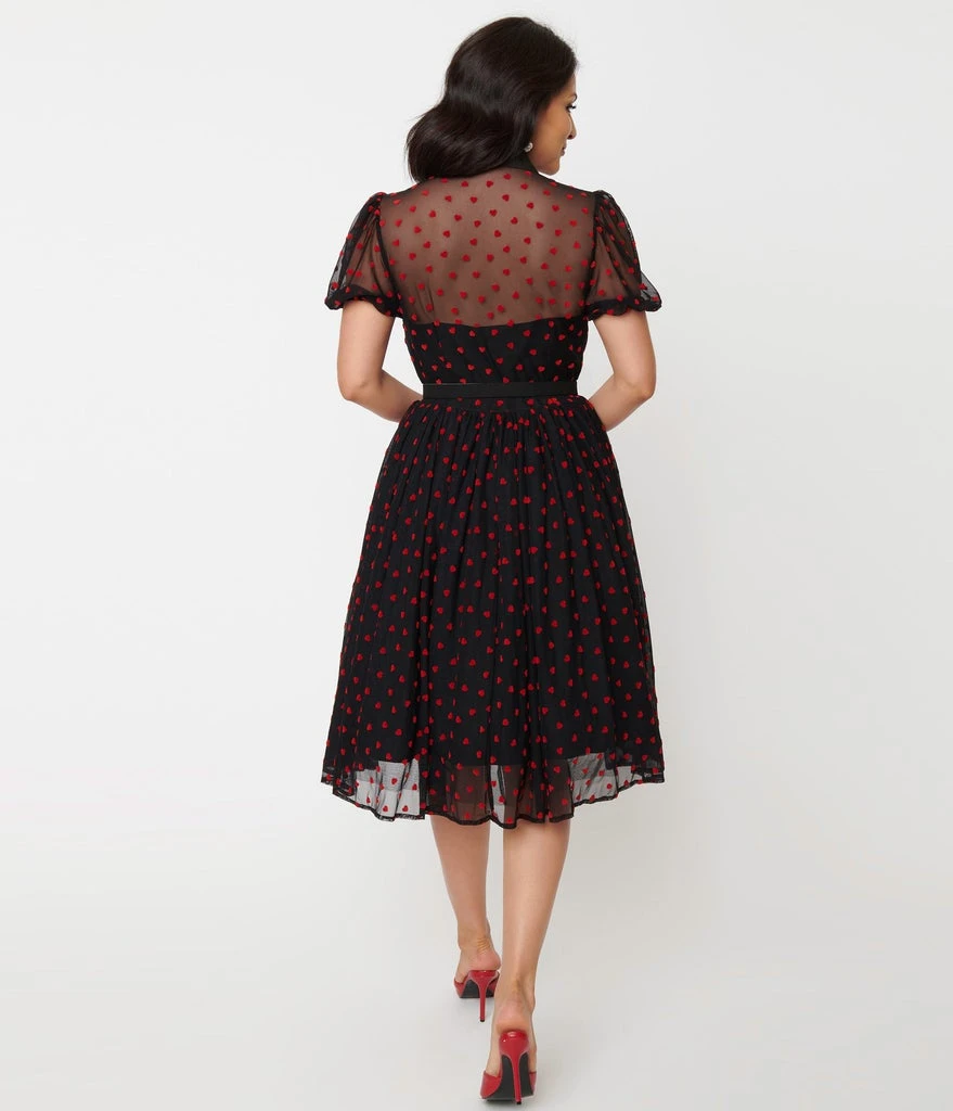 Unique Vintage Hollie Black & Red Hearts Swing Dress 4 Unique Vintage Hollie Black & Red Hearts Swing Dress