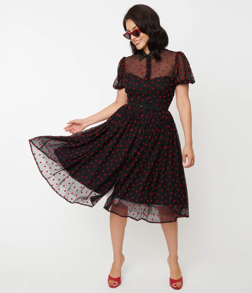Unique Vintage Hollie Black & Red Hearts Swing Dress 5 Unique Vintage Hollie Black & Red Hearts Swing Dress