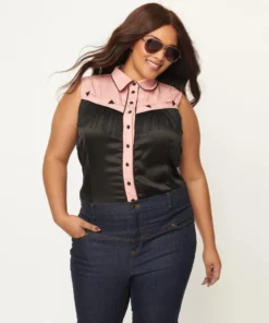 Unique Vintage Western Prairie Girl Blouse - Pink & Black