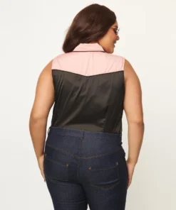 Unique Vintage Western Prairie Girl Blouse - Pink & Black