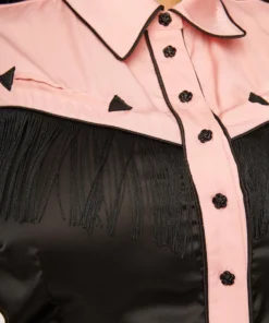 Unique Vintage Western Prairie Girl Blouse - Pink & Black