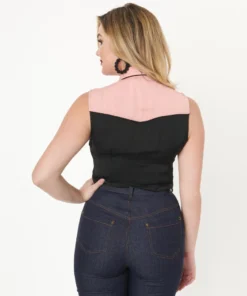 Unique Vintage Western Prairie Girl Blouse - Pink & Black