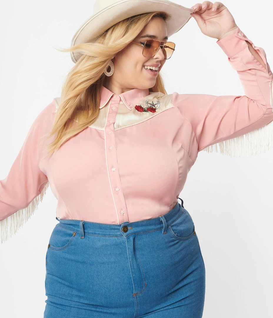 Unique Vintage Peach & Ivory Western Blouse 6 Unique Vintage Peach & Ivory Western Blouse