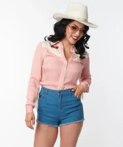Unique Vintage Peach & Ivory Western Blouse