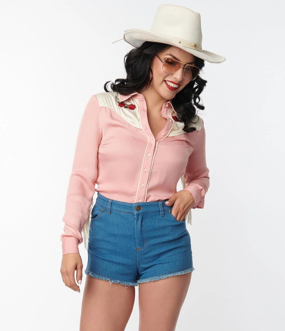 Unique Vintage Peach & Ivory Western Blouse 3 Unique Vintage Peach & Ivory Western Blouse