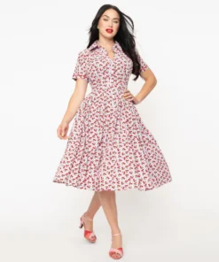 Unique Vintage Springfield Lavender & Cherry Swing Dress