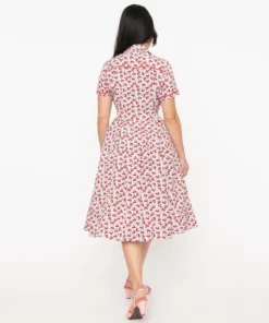 Unique Vintage Springfield Lavender & Cherry Swing Dress