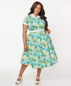 Unique Vintage Alexis Seaside Print Dress