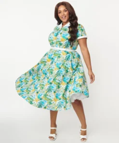Unique Vintage Alexis Seaside Print Dress