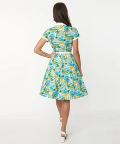 Unique Vintage Alexis Seaside Print Dress