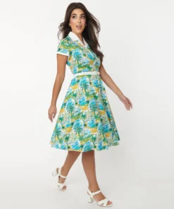 Unique Vintage Alexis Seaside Print Dress